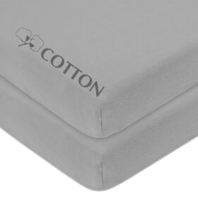 American Baby Company 2-Pack 100% Cotton Jersey Knit Fitted Pack and Play Sheets – Ultra-Soft, Breathable & Safe for Playards & Mini Cribs (39" x 27", Gray)