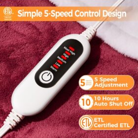 Cozy Bliss Heated Throw Blanket - 5 Heat Levels & 10hr Auto-Off - Luxuriously Soft Flannel, ETL Certified, Machine Washable, Perfect for Home & Office