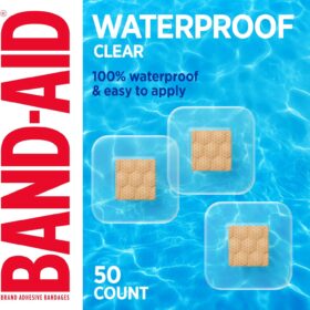 BAND-AID Brand Waterproof Clear Spot Bandages – 100% Waterproof Adhesive Pads for Minor Cuts & Scrapes, 50 Count