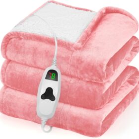 Greenoak Heated Blanket Electric Throw, 10 Heat Levels & 8-Hour Auto Off, Ultra-Soft Flannel Fleece Heating Blanket (50x60), Energy-Saving & Machine Washable, Cozy Christmas Gifts for Women, Baby Pink