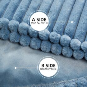 GOTCOZY Luxurious Faux Fur Electric Heated Throw - 50x60" Reversible Ribbed Blanket with 4 Heat Settings, 3-Hour Auto Off, ETL Certified & Machine Washable (Blue Moon)