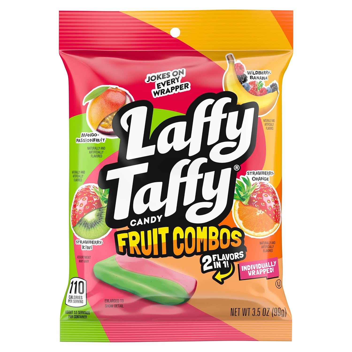 Laffy Taffy Fruit Combos - 3.5 Ounce Pack of Assorted Fruit Chewy Candy with Strawberry-Kiwi, Mango-Passionfruit, and Wildberry-Banana Flavors