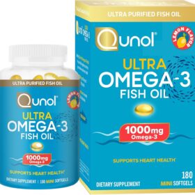 Qunol Ultra Omega-3 Mini Softgels – 1000mg Wild-Caught Fish Oil, Lemon Flavored, 180 Count (3 Month Supply)