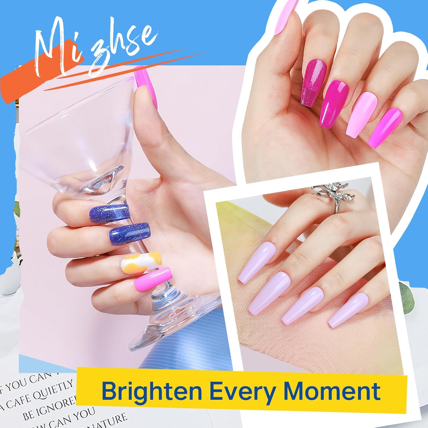 MIZHSE Quick Dry Nail Polish Set – 24 Trendy Shades Neon, Glitter & Cream Finish, Air Dry Fast Lacquer, Non-Gel Long Lasting Manicure Kit DIY Gift for Women