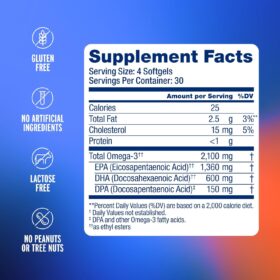 Oceanblue Mini Omega-3 2100mg - Triple Strength Wild-Caught Fish Oil Softgels with 1360mg EPA & 600mg DPA - Burpless, Natural Orange Flavor - 120 Count