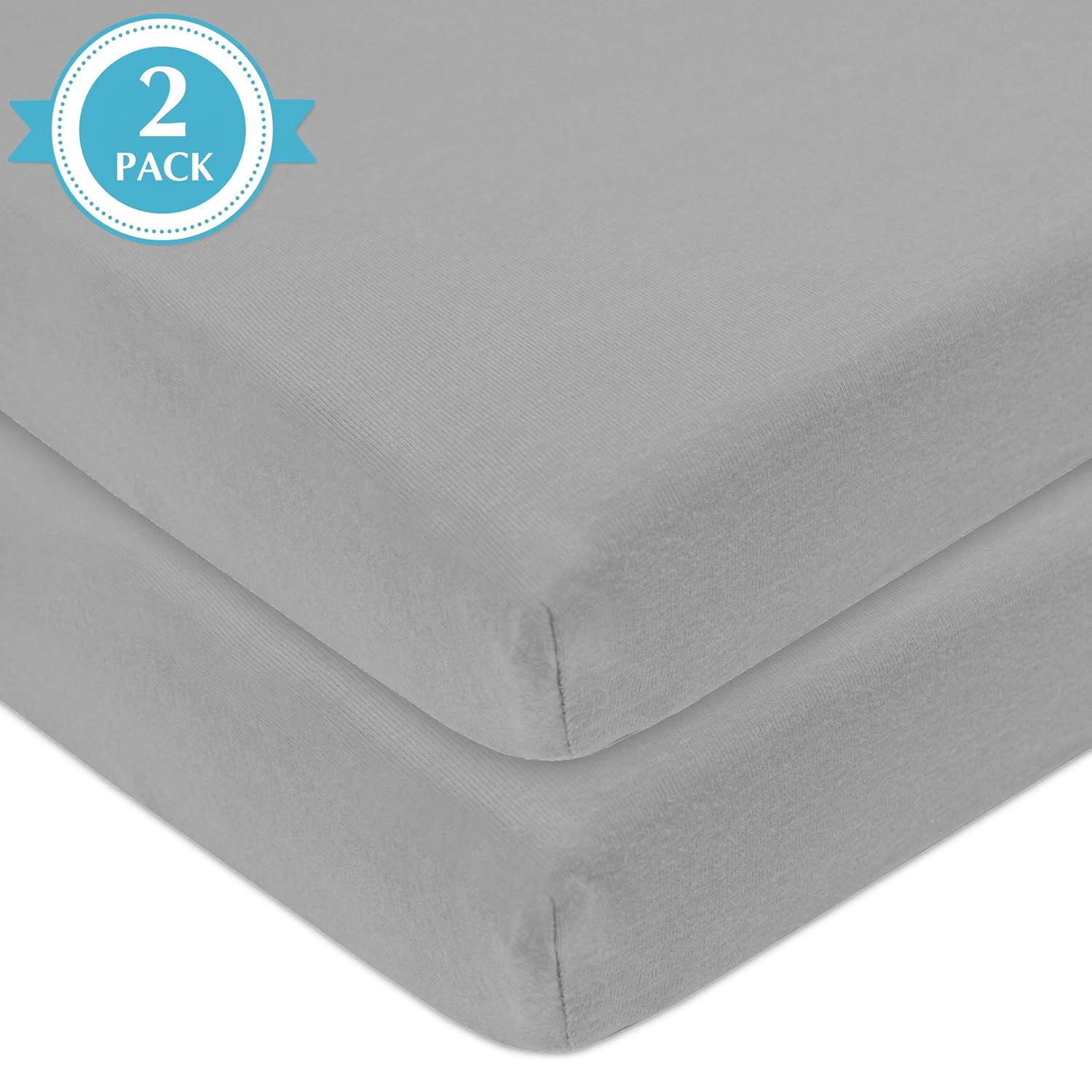 American Baby Company 2-Pack 100% Cotton Jersey Knit Fitted Pack and Play Sheets – Ultra-Soft, Breathable & Safe for Playards & Mini Cribs (39" x 27", Gray)