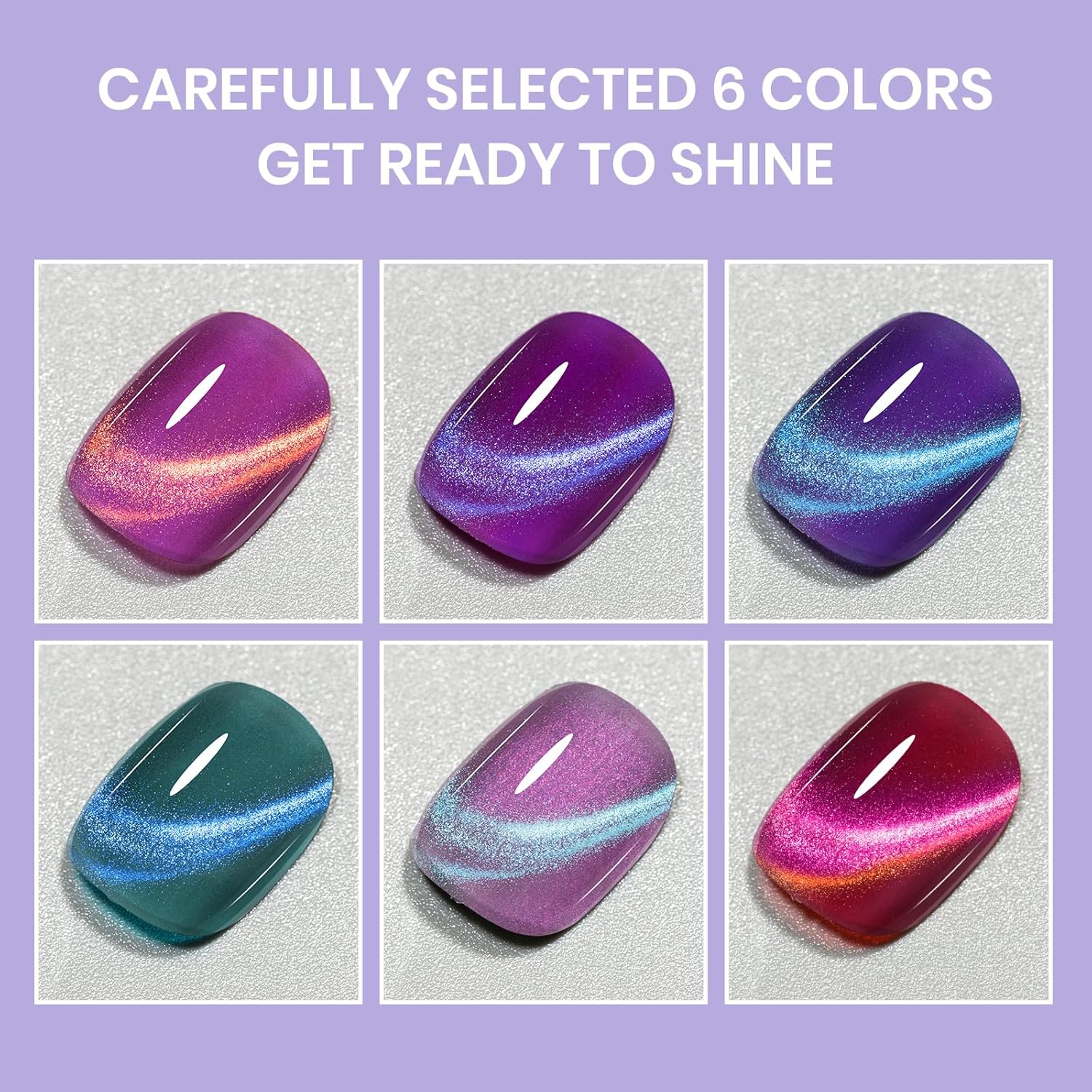 6-Piece Magnetic Cat Eye Nail Polish Set – Quick Dry, Non-Gel Holographic Nail Art Kit with Magnet Stick for DIY Salon Manicure