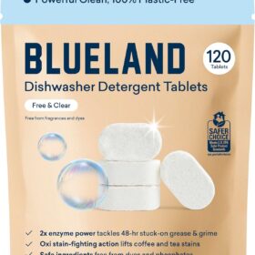 Blueland Plastic-Free Dishwasher Detergent Tablets (120 Count) - Powerful, Clean & Eco-Friendly Pods for a Sparkling Finish, Free & Clear Formula