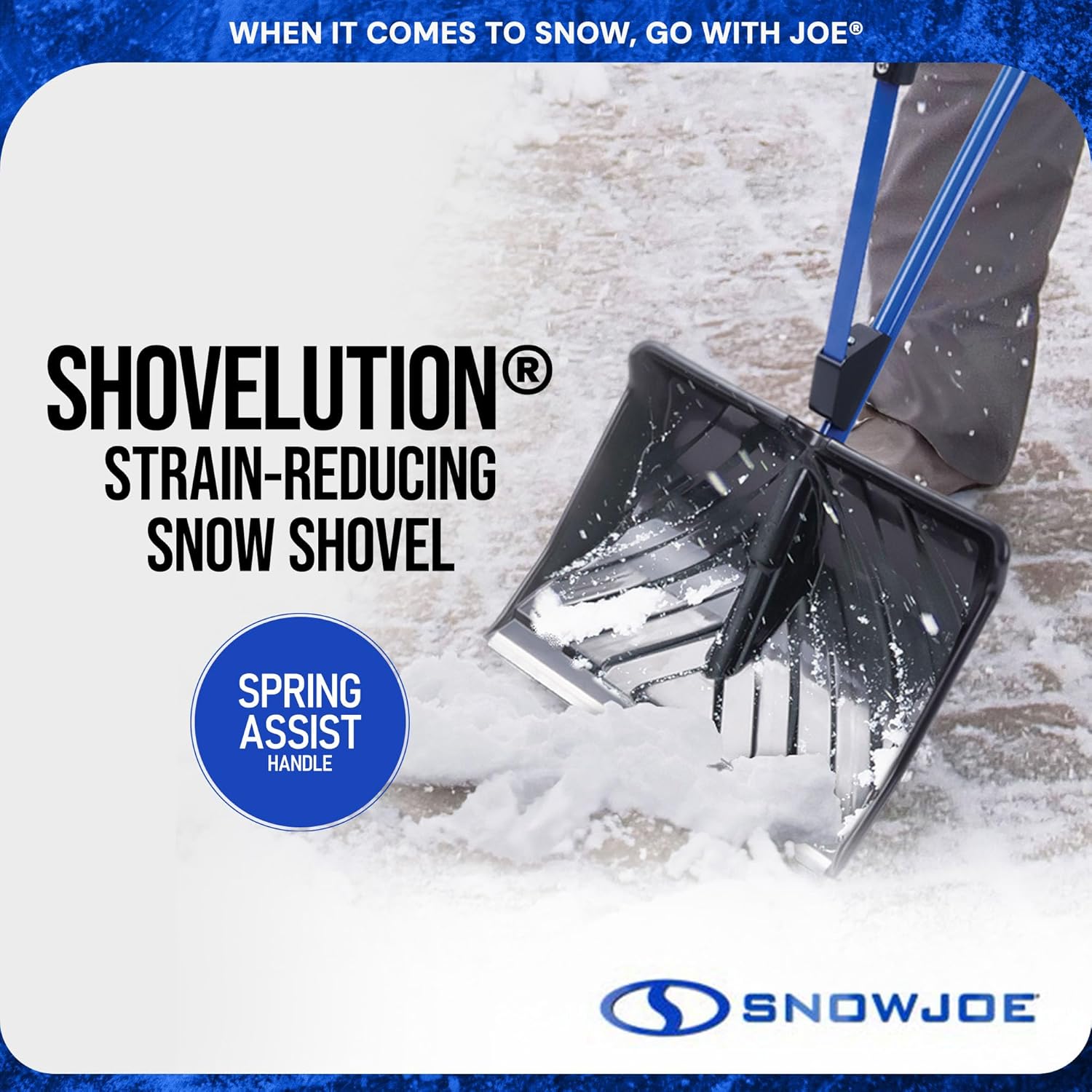 Snow Joe Shovelution 18-Inch Heavy-Duty Snow Shovel with Spring-Assist Handle, Ergonomic Back-Saving Design for Effortless Snow & Ice Removal, SJ-SHLV01