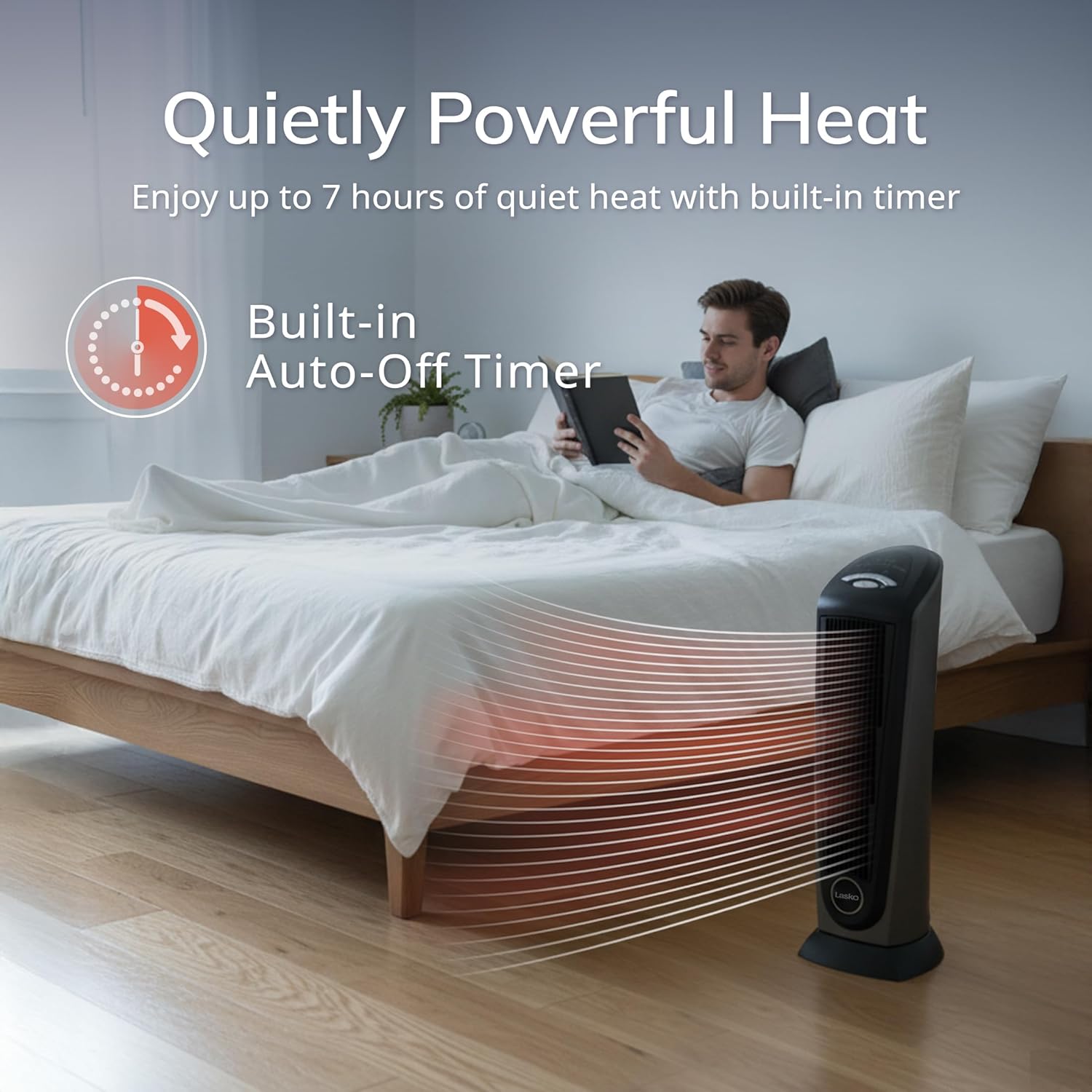 Lasko Ceramic Tower Heater for Large Rooms - 1500W Electric Space Heater with Thermostat, Remote, 7-Hr Timer & Oscillation - Portable Heater for Indoor Use in Bedroom and Living Room