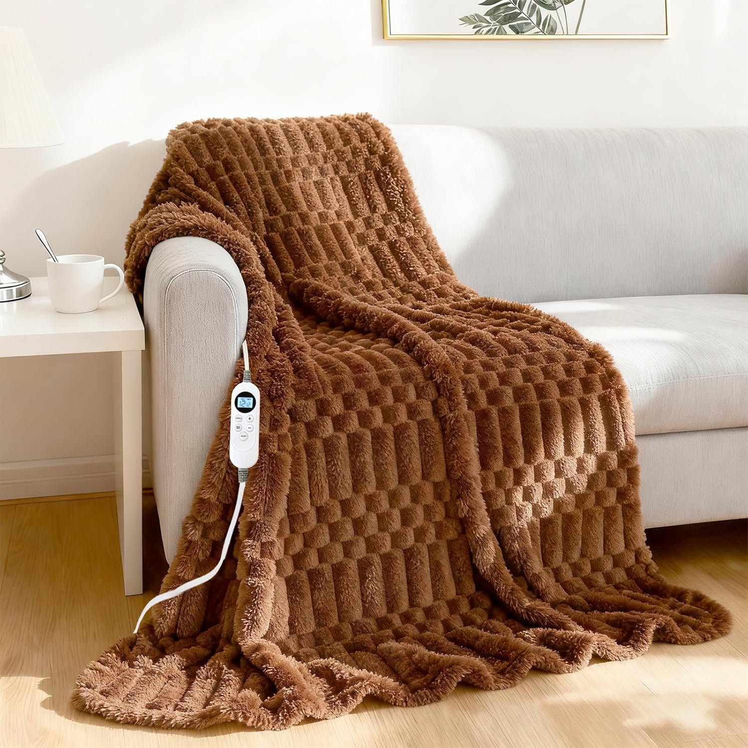 Luxury Flannel Heated Blanket Throw - 50x60 Inch Electric Blanket with 12 Heat Levels, 1-12 Hour Auto-Off Timer, ETL & FCC Certified, Machine Washable Soft Heating Throw for Home Office Couch