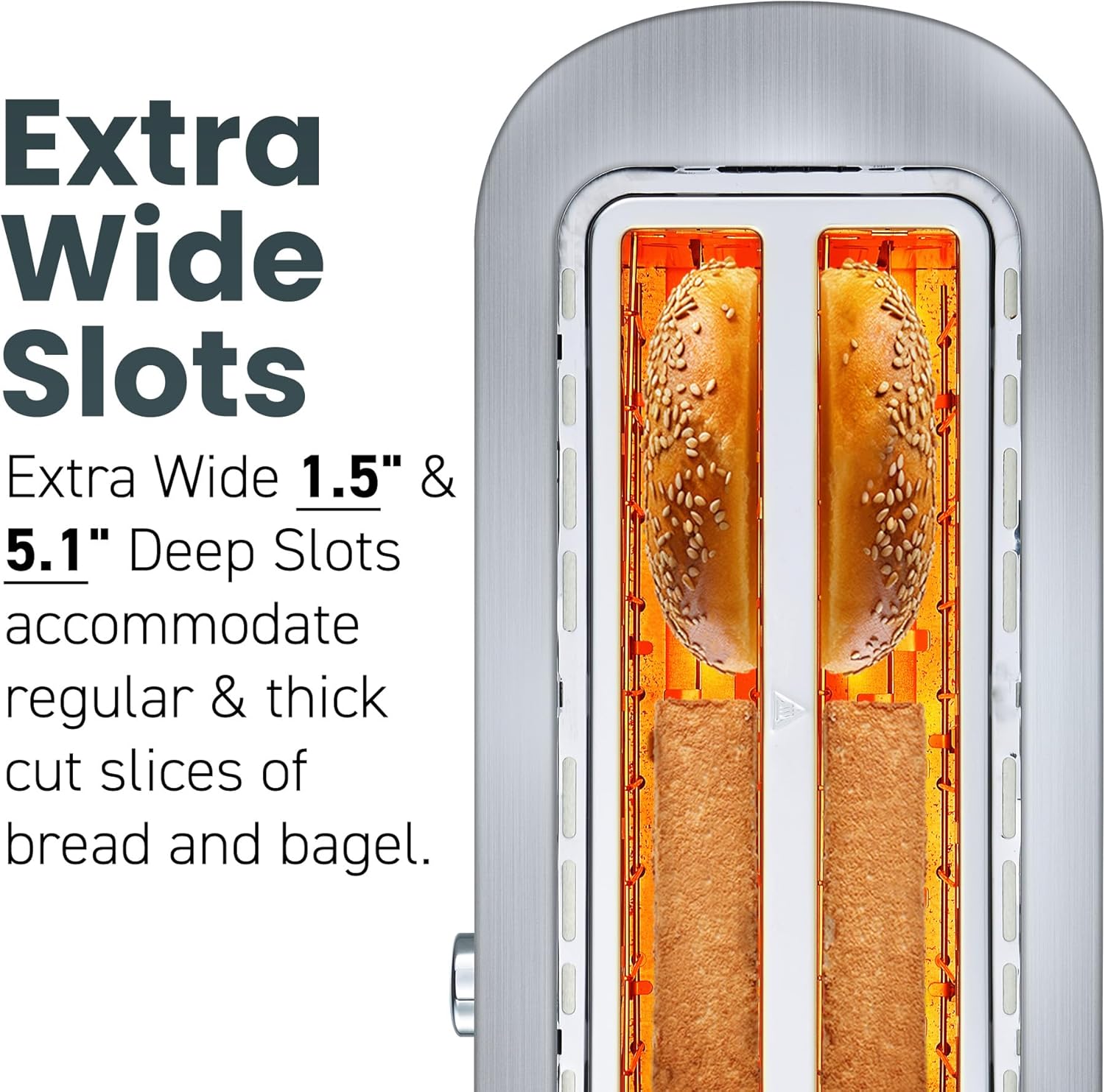 Elite Gourmet ECT4123X Long Slot 4 Slice Toaster – Extra Wide 1.5 Inch Slots, 6 Shade Settings, Stainless Steel