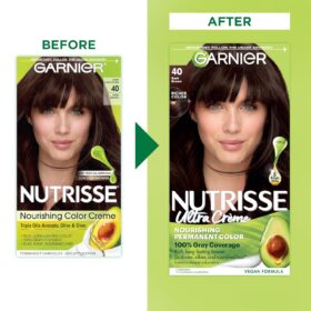 Garnier Nutrisse Nourishing Creme Hair Color, 40 Dark Brown (Dark Chocolate) - 100% Gray Coverage with Avocado, Olive & Shea Oils