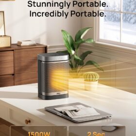DREO Atom One 1500W Smart PTC Ceramic Space Heater with Remote, 70&deg; Oscillation, Thermostat & 12H Timer for Office, Bedroom & Indoor Use