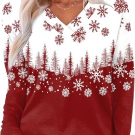 XIEERDUO Women's Long Sleeve V Neck Tunic Top - Casual Loose Fit Fall Shirt