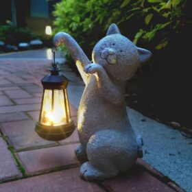 Solar Garden Statue - Hand-Painted Cat Figurine with LED Lantern