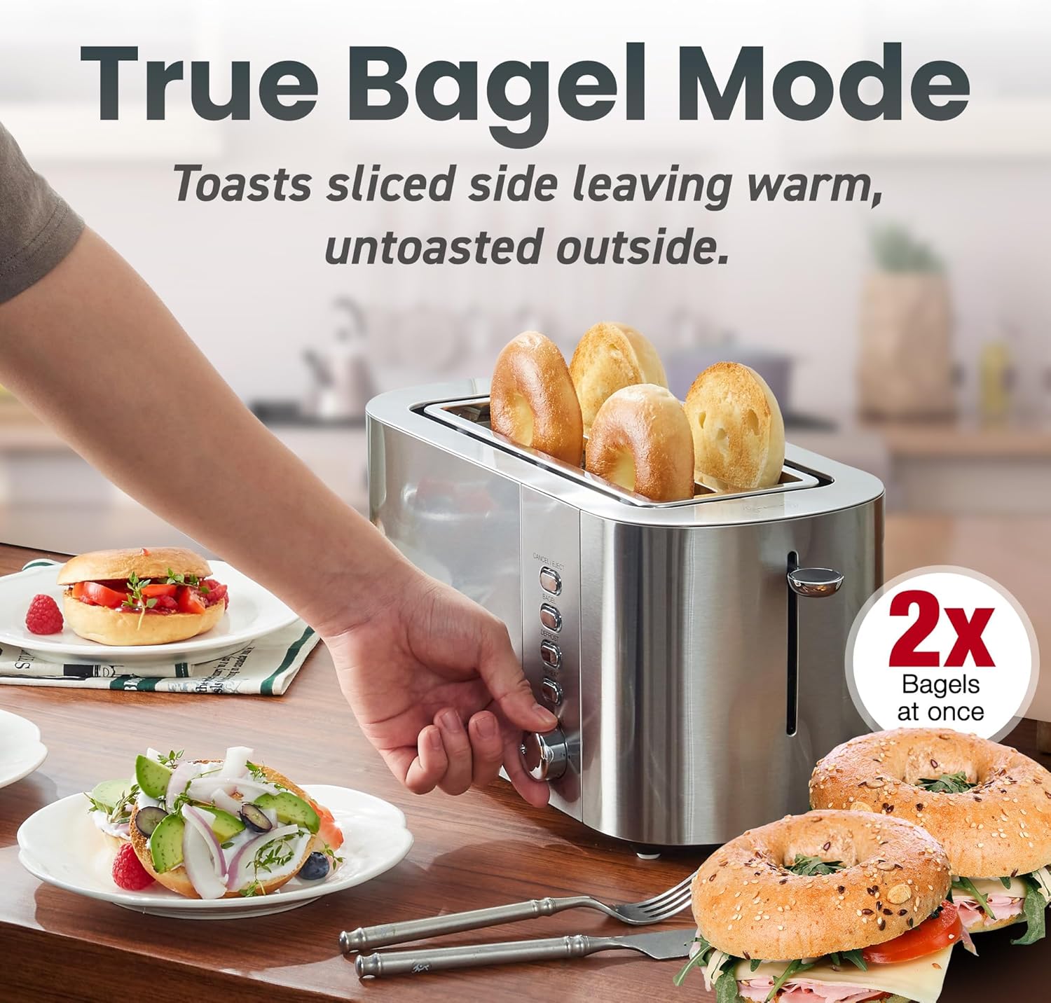 Elite Gourmet ECT4123X Long Slot 4 Slice Toaster – Extra Wide 1.5 Inch Slots, 6 Shade Settings, Stainless Steel