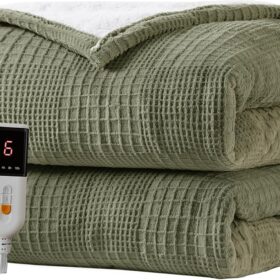Cozy Bliss Heated Throw Blanket, 50"x60" Luxuriously Soft Electric Blanket with 9 Heat Levels & 2-10 Hour Auto Shut-Off, ETL Certified, Machine Washable for Couch, Sofa, or Bed (Gray Green)