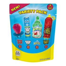 Bazooka Candy Brands Holiday Lollipop Variety Pack – 7 Ct Individually Wrapped Ring Pop, Push Pop, Baby Bottle Pop & Juicy Drop for Kids Christmas Stocking Stuffers & Party Favors