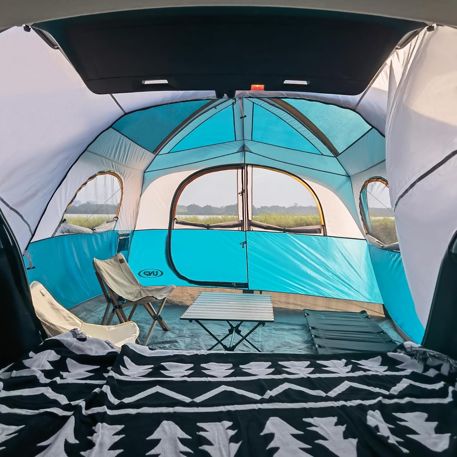 UNP 6-Person SUV Tent – 10' x 9' Waterproof Camping Shelter with Rainfly, Easy Setup Vehicle Sleeve & Breathable Mesh Design