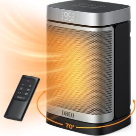 DREO Atom One Space Heater with Remote, 1500W Fast-Heating PTC Ceramic Heater for Indoor Use, 70° Oscillation, 12H Timer & Thermostat, Quiet and Safe Room Heater for Office, Bedroom