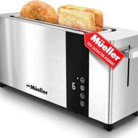 Mueller UltraToast 2 Slice Stainless Steel Toaster with Extra-Wide Long Slots, LED Display & 6 Browning Levels
