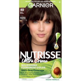 Garnier Nutrisse Nourishing Creme Hair Color, 40 Dark Brown (Dark Chocolate) - 100% Gray Coverage with Avocado, Olive & Shea Oils