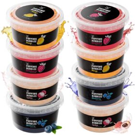 LOCCA Popping Boba Pearls Variety 8-Pack | Mango, Blueberry, Lychee, Strawberry Bursting Boba for Bubble Tea & Desserts | 8 x 17oz Ready-to-Use Bubbles