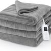 Sunbeam Royal Luxe Heated Blanket in Microplush | 12-Hour Auto-Off & 12 Heat Settings | Fast-Warming, Machine Washable Electric Throw for Full-Size Beds, Dove Gray