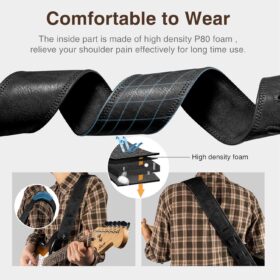 LEKATO Premium Padded Leather Guitar Strap - 2.5 Inch Wide Comfort Bass & Electric Guitar Strap with High-Density Foam Pad, Adjustable 41"-51" (Black)
