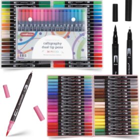 Incraftables 36-Color Dual Tip Brush & Fine Liner Pen Set – Premium Art Markers for Calligraphy, Hand Lettering, Coloring & Journaling