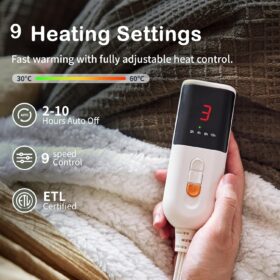 Cozy Bliss Heated Throw Blanket, 50"x60" Luxuriously Soft Electric Blanket with 9 Heat Levels & 2-10 Hour Auto Shut-Off, ETL Certified, Machine Washable for Couch, Sofa, or Bed (Gray Green)