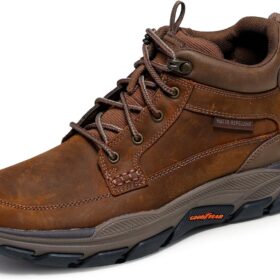 Skechers Men's Respected-Boswell Mid Top Leather Moc Toe Slip-Resistant Work Sneakers