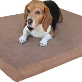 Dogbed4less Orthopedic Memory Foam Dog Bed - Small/Medium (35"x20"x4") - Waterproof Liner, Brown Suede Cover & Bonus Replacement Case - Joint Support & Pain Relief for Pets