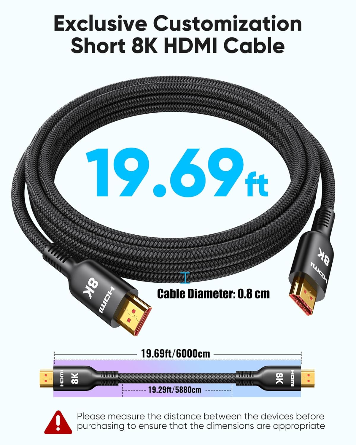 Highwings 8K@60Hz HDMI Cable 20FT – Ultra High Speed 48Gbps Braided Cord with 48Gbps Bandwidth, 4K@120Hz, VRR, HDCP 2.2 for PS5, Xbox Series X, HDTV & PC