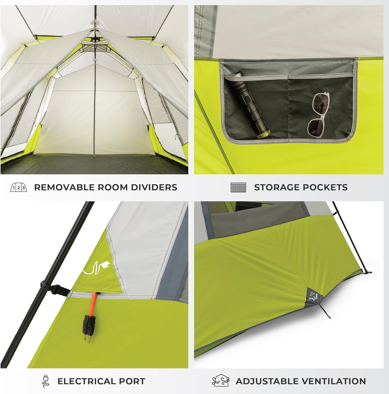 CORE 12-Person Instant Cabin Tent | 3-Room Family Camping Shelter with Pre-Attached Poles & Weather Protection