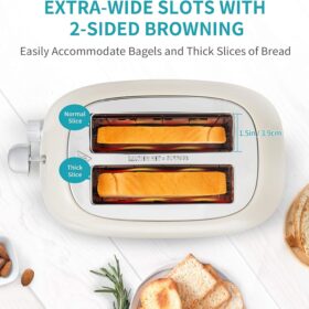 Ultrean 2 Slice Stainless Steel Toaster with Extra-Wide Slots, 6 Browning Settings & Removable Crumb Tray for Bagels and Bread