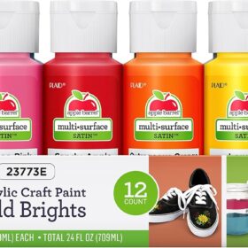 Apple Barrel Essentials 12-Piece Bold & Bright Multi-Surface Acrylic Paint Set