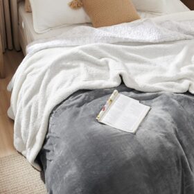 Bedsure Queen Size Sherpa Fleece Blanket - Luxuriously Warm & Soft Reversible Throw, 90x90 inch, Grey