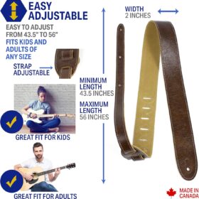 Perri's Leathers Deluxe Italian Leather Guitar Strap - Premium Chestnut Garment Leather with Suede Backing & Reinforced Adjustment Slots - Fits Electric, Bass & Acoustic (41"-56")