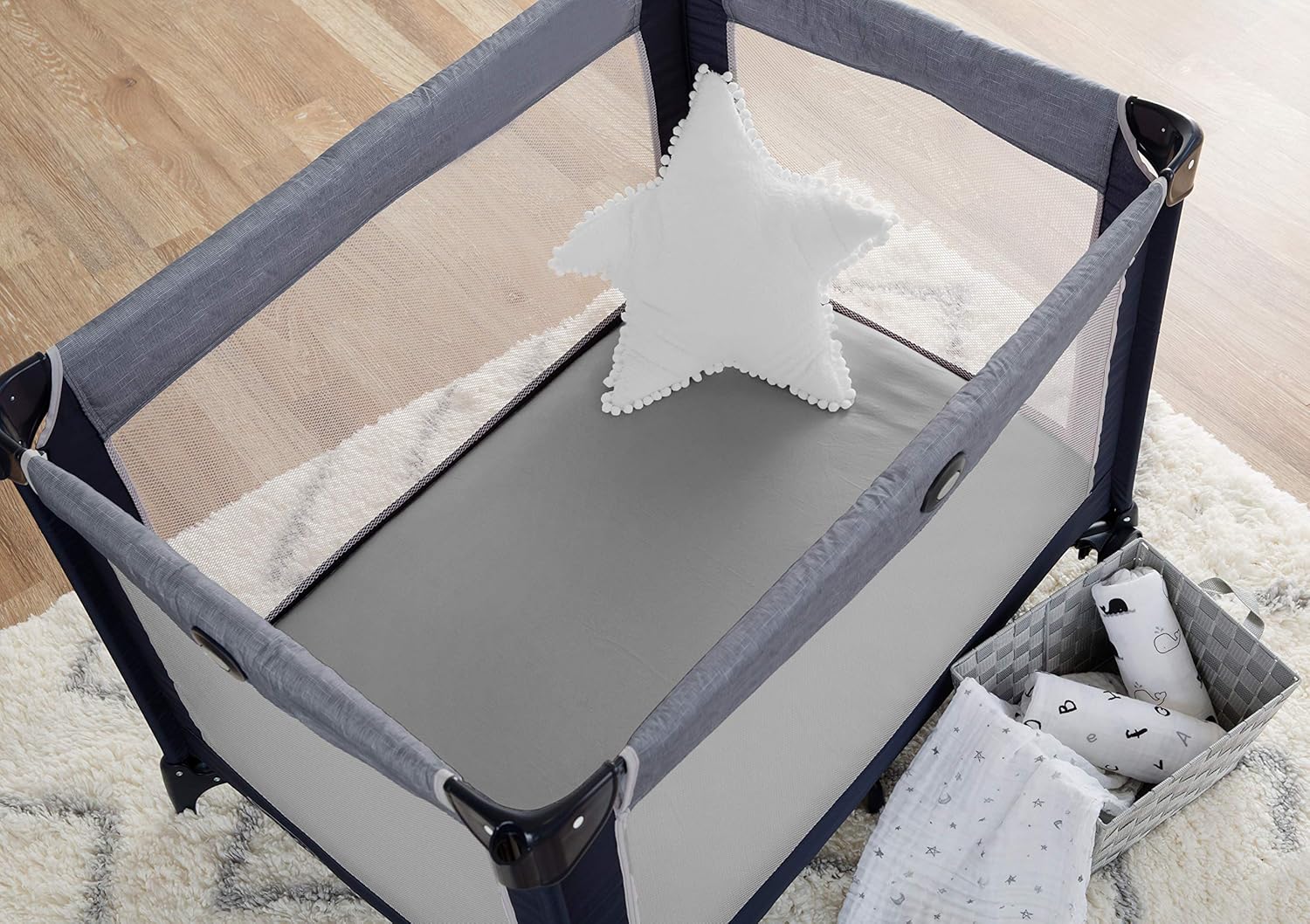 American Baby Company 2-Pack 100% Cotton Jersey Knit Fitted Pack and Play Sheets – Ultra-Soft, Breathable & Safe for Playards & Mini Cribs (39" x 27", Gray)