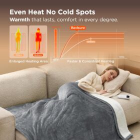 Bedsure Heated Blanket Throw - 50"x60" Fast Heating Electric Throw with 6 Heat Levels, Soft Flannel & Sherpa, Auto Off, ETL & FCC Certified, Grey