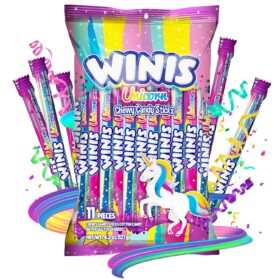 Winis Unicorn Chewy Candy Swirls - Cotton Candy Flavor Taffy - 4.3 Oz Bag (11 Count) - Soft Mexican Treats for Party Favors, Piñatas, and Snacking
