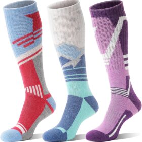 Merino Wool Thermal Ski Socks - 3 Pair Pack for Men & Women - Warm, Cushioned Knee High Snowboarding & Winter Sports Socks
