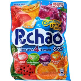 Puchao Fizzy Soda Chewy Candy | Japanese Gummy Variety Pack (Apple, Watermelon, Grape, Orange) with Pop-in Gummy Centers | Viral TikTok Asian Snack | Kawaii Candy from Japan