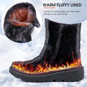 Women's Winter Snow Boots Waterproof with Cozy Fleece Lining, Warm Fur-Lined Insulated Booties for Cold Weather, Non-Slip Outdoor Shoes