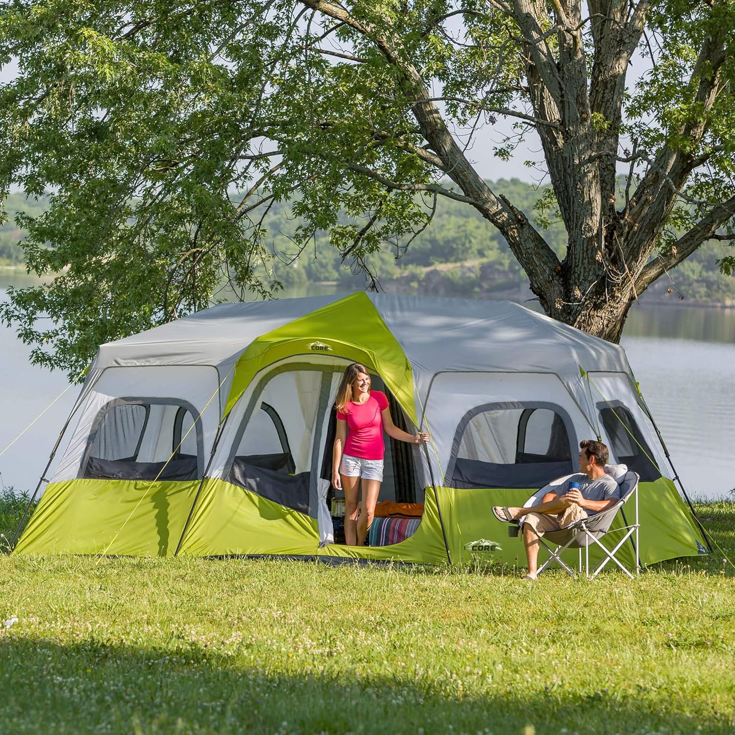 CORE 12-Person Instant Cabin Tent | 3-Room Family Camping Shelter with Pre-Attached Poles & Weather Protection