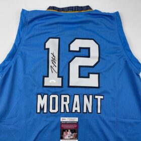 Ja Morant Autographed Memphis Light Blue Basketball Jersey - Signed Collectible with JSA Certificate of Authenticity - Size XL