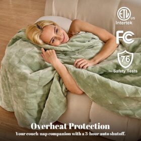 CozyHeats Electric Heated Blanket Throw, 6 Heat Levels 10-Hour Auto Off, Ultra-Soft Flannel Checkered Heating Pad for Couch & Bed, ETL Certified, 50"x60" (Sage Green)