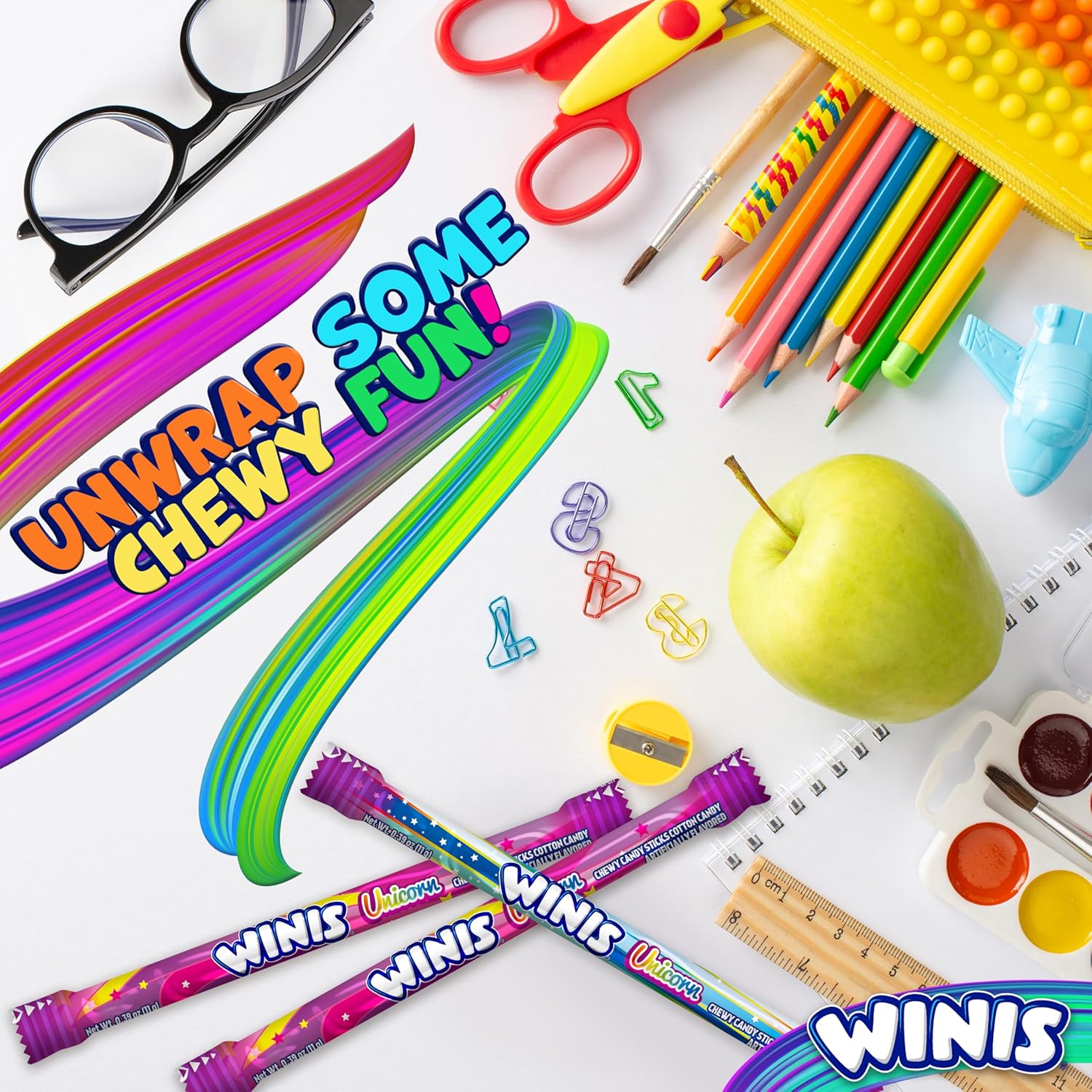 Winis Unicorn Chewy Candy Swirls - Cotton Candy Flavor Taffy - 4.3 Oz Bag (11 Count) - Soft Mexican Treats for Party Favors, Piñatas, and Snacking